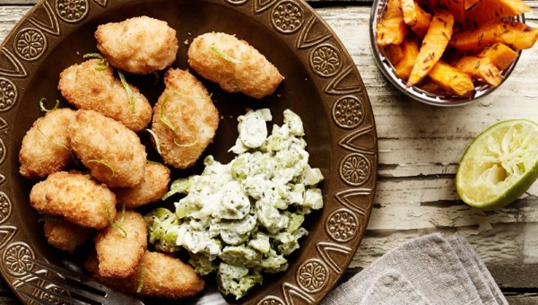 Food-Photographer-Whitby-Seafoods_Scampi-with-Minted-Crushed-Broad-Beans-and-Sweet-Potato-Chips